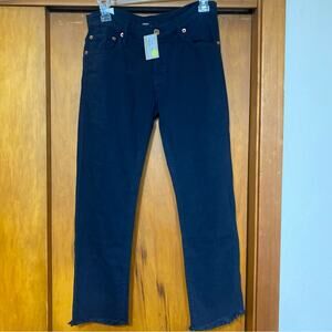 NSF Black Soft Denim Straight Slouch Jeans Raw Hem- Size 24 (Inseam 25”)